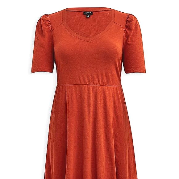 ❤️NWT VINTAGE TORRID DRESS PUFF SLEEVE - POCKETS SKATER RUSTY ORANGE - PLUS SIZE - Picture 9 of 13